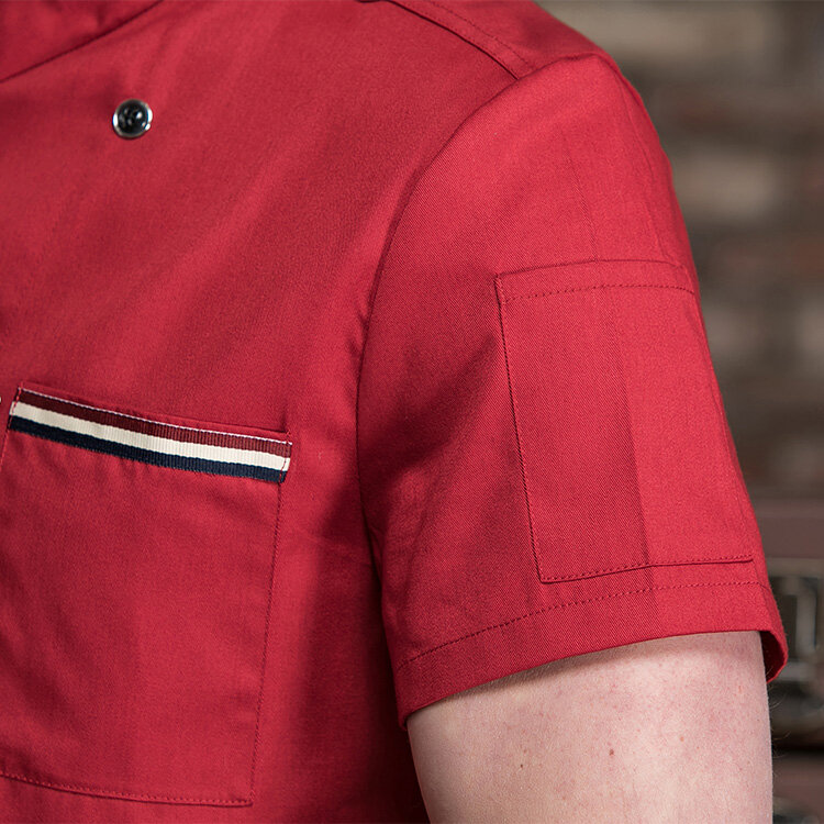 Jaket Koki Bersirkulasi Pakaian Masak Seragam Kerja Dapur Uniseks Restoran Katering untuk Toko Roti Atasan Lengan Pendek Kancing Sebaris Ganda
