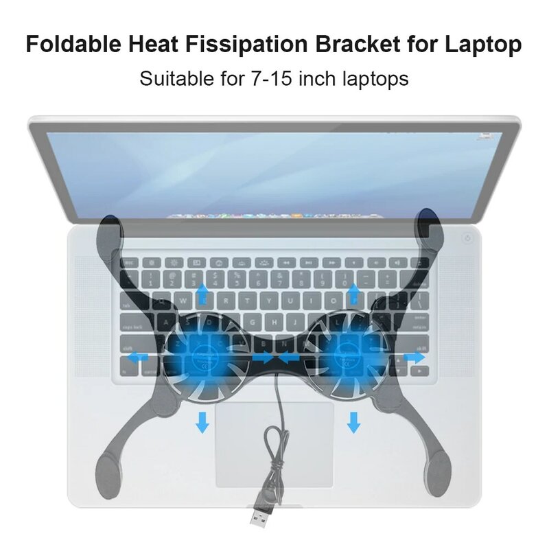 Вентилятор для ноутбука, складной, тихий, с двумя вентиляторами, черный, с USB-разъемом