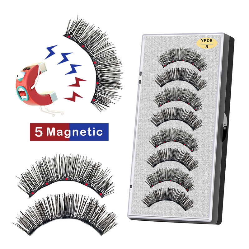 Novo visível 4 pares 5 cílios magnéticos natural modelador conjunto longo 3d handmake vison cílios falso cils magnetique com pinças