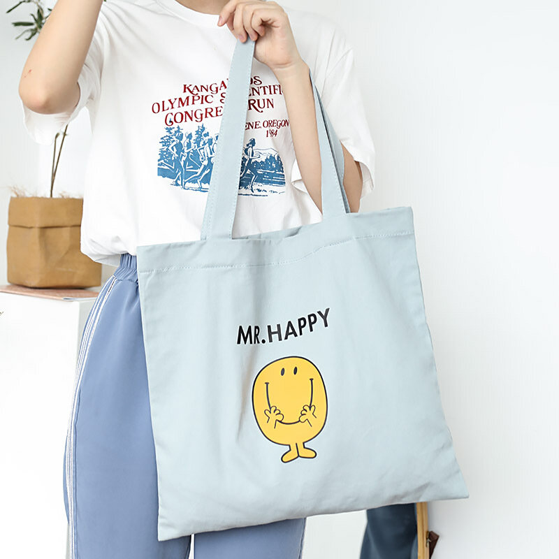 Einfache Tragetaschen Für Frauen Leinwand Schöne Druck Schulter Einkaufstasche Weiß Stoff Handtasche Für Mädchen Schule Student Shopper