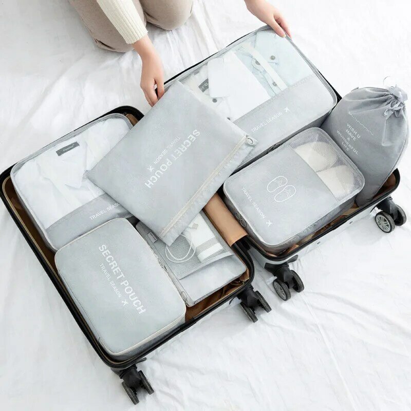 Дорожные сумки для хранения 7 шт./компл., органайзер для багажа, сумка высокого качества для хранения одежды, туалетных принадлежностей, аксе...