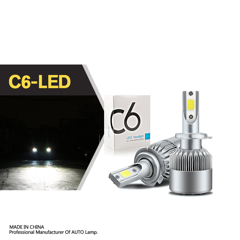 2Pcs Car Led Headlight Bulbs C6 Single H1 H3 H7 H11 LED Car Lights 880 9005 9006 9012 D2S Auto Headlamps 6500K 72W 12V 7200LM
