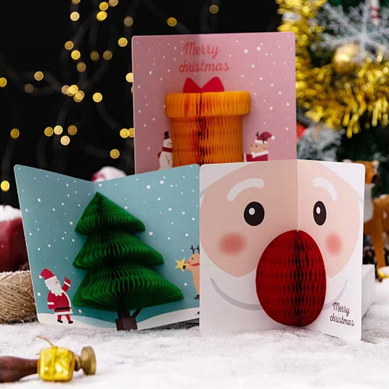 6 pc/lote 3d pop up cartões com envelope crianças dos desenhos animados cartão de bênção da família para o natal