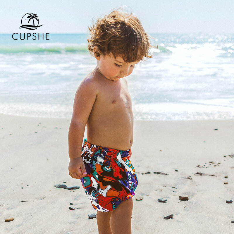 CUPSHE granatowy nadruk ryby chłopcy kąpielówki strój kąpielowy dla małych chłopców 2021 letnia plaża dzieci dzieci spodenki plażowe 2-13 lat