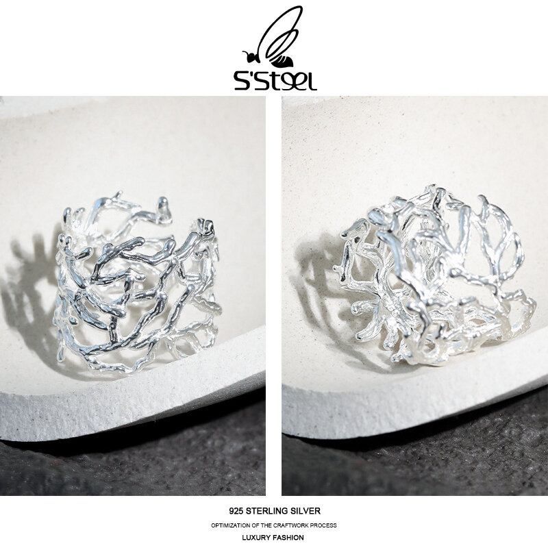 S'STEEL Desainer Cincin untuk Wanita Perak 925 Minimalis Trendi Buatan Tangan Pembukaan Cincin Anillo Plata 925 Mujer Fine Jewelry