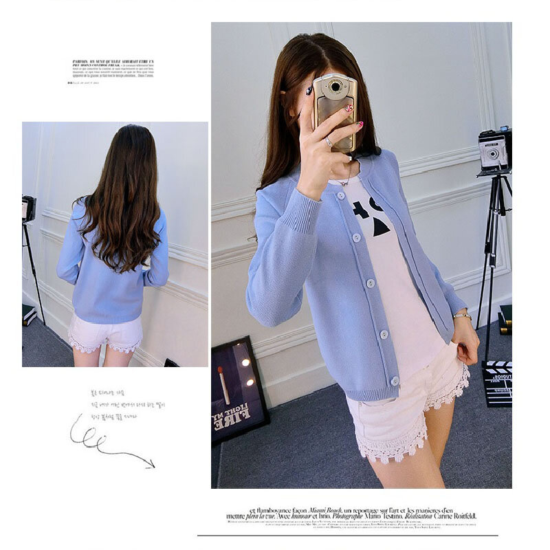 2021 Spring Autumn Women's Long Sleeve Cardigan Sweater Thin Knitted Overcoat