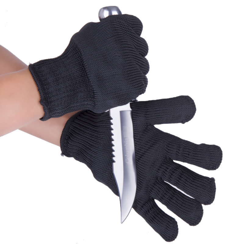 Guantes de seguridad laboral de color negro, protectores resistentes a Cortes, alambre de acero inoxidable, guantes anticorte de carnicero, 1 par
