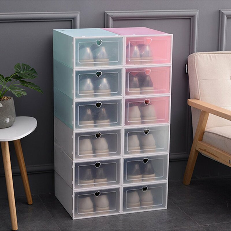 Caja de zapatos de plástico transparente caja de almacenamiento de zapatos caja de zapatos tapa cajón zapato almacenamiento artefacto engrosamiento