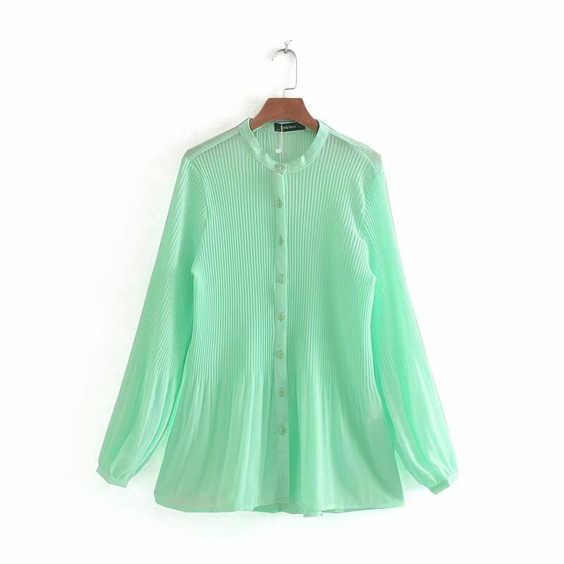 새로운 여성 패션 긴 소매 시폰 pleated 블라우스 셔츠 여성 캐주얼 비즈니스 blusas femininas chemise 탑스 LS3359