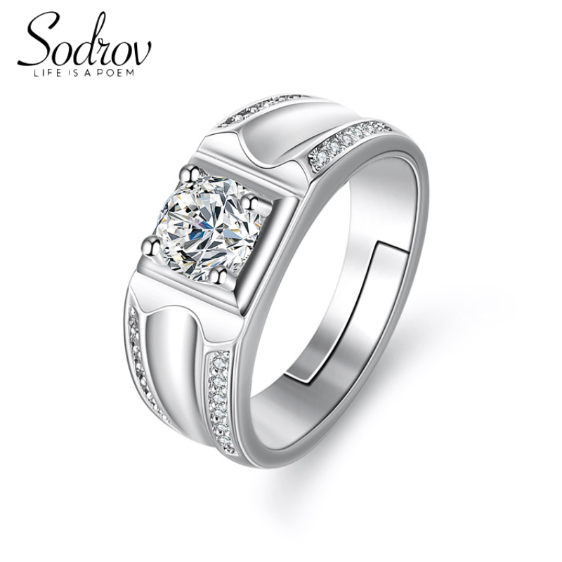SODROV 925 Sterling Silver Wedding Ring Engagement Ring Mens Rings Adjustable