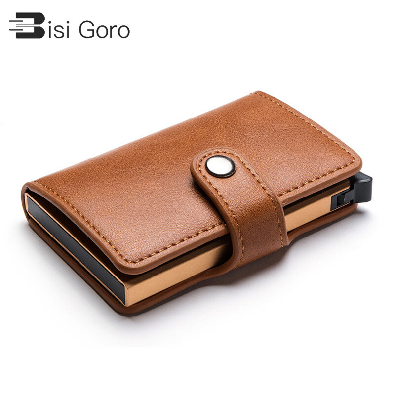 BISI GORO 맞춤형 지갑, RFID 차단, 신용 카드 홀더 걸쇠 디자인 보호기, 스마트 지갑, 알루미늄 박스, 슬림 가죽 지갑
