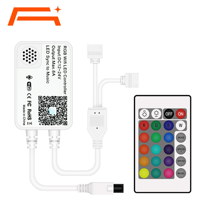 WiFi Controller, Compatible with Alexa Google Assistant, Working with  RGB LED Strip Lights, Comes with 24 Keys Remote Control