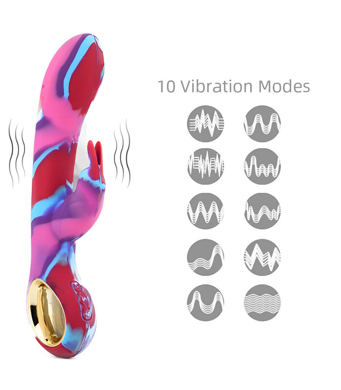Vibrador de conejo masajador de punto g multicolorido, 10 modos de vibração, carregável por usb, consolador com calor