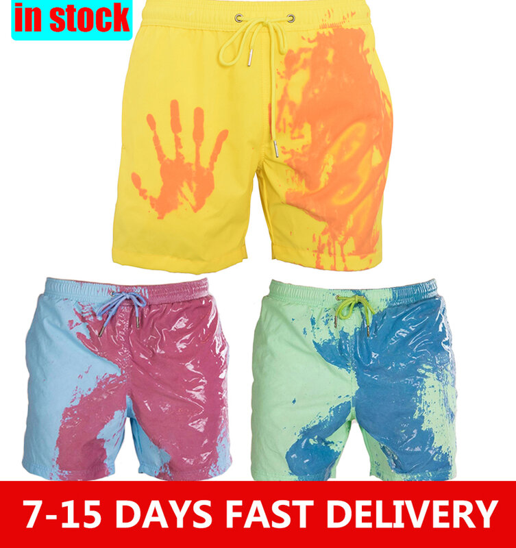Мужские пляжные шорты, волшебные сменные цвета плавки, купальный костюм, быстросохнущие шорты, доставка за 24 часа, лето 2021