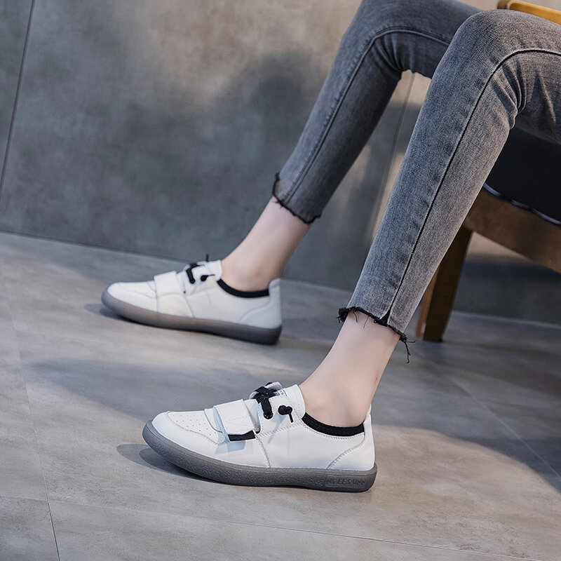 Zapatillas de deporte de piel auténtica para mujer, zapatos informales de suela suave, talla grande, primavera 2021