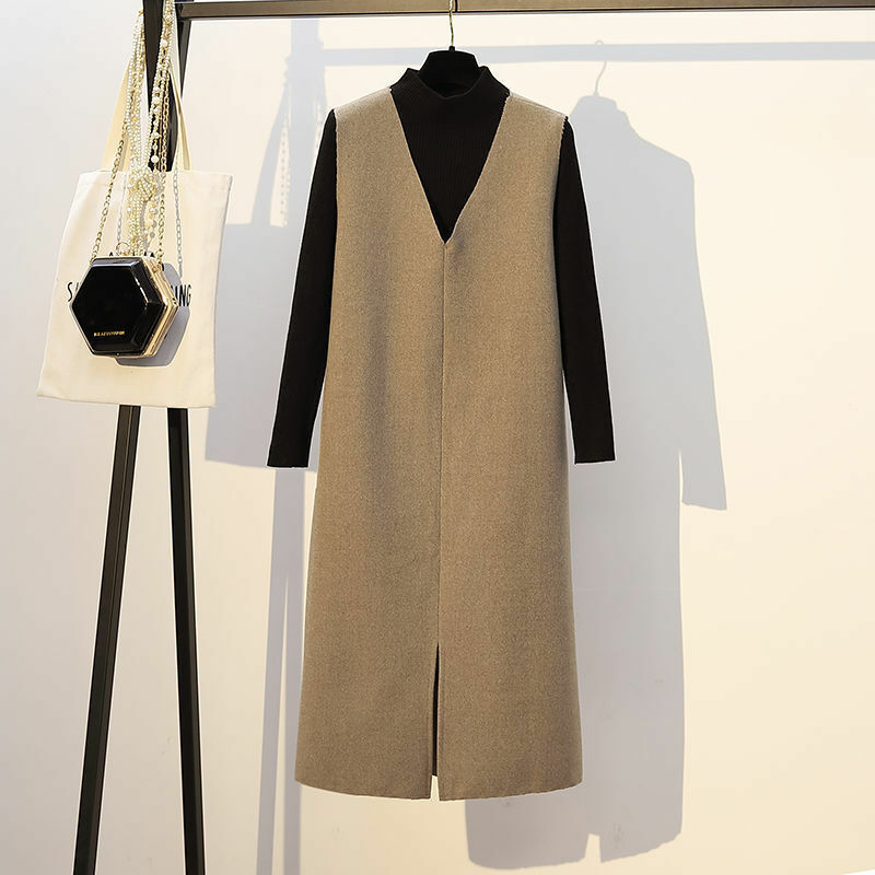 Модный новый стиль 5XL на осень и зиму для шоу в иностранном стиле для полных сестер тонкий трикотаж шерстяное платье комплект из двух предме...