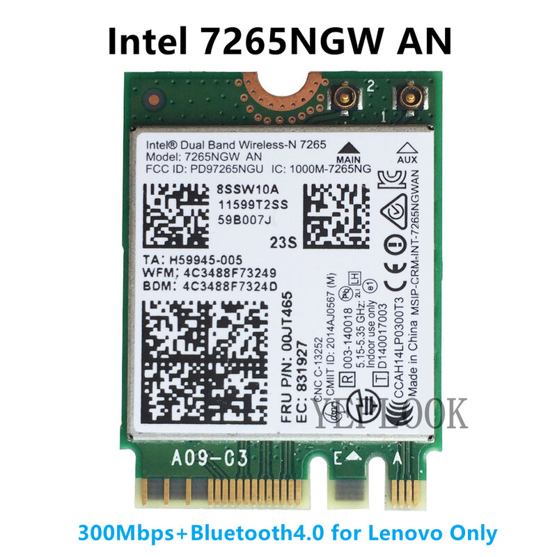 Kartu Wifi Intel Nirkabel-n 7265AN 300Mbps Dual Band 2.4G/5Ghz BT4.0 NGFF M.2 untuk ThinkPad X1 Carbon T450 T450s T550 X250 L450