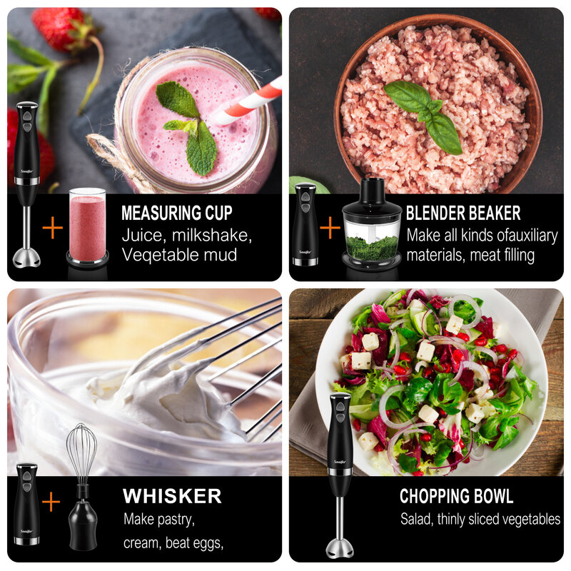 Blender Tangan Baja Tahan Karat 3 Dalam 1 Pengaduk Makanan Listrik dengan Mangkuk Dapur Penggiling Daging Sayur Pemotong Pengaduk Sonifer
