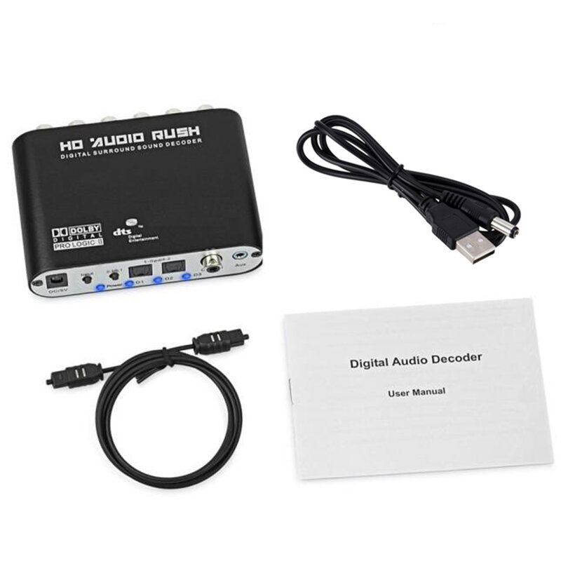 Vaorlo digital 5.1 decodificador de áudio dolby dts/Ac-3 óptico para 5.1-canal rca conversor analógico áudio amplificador adaptador para tv