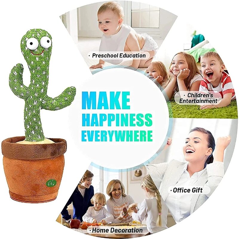 Dancing Cactus 120 Song Speaker Talking Usb Battery Voice Repeat Plush Cactu Dancer Toy Talk Plushie Stuffed Toys For Kids Gift
