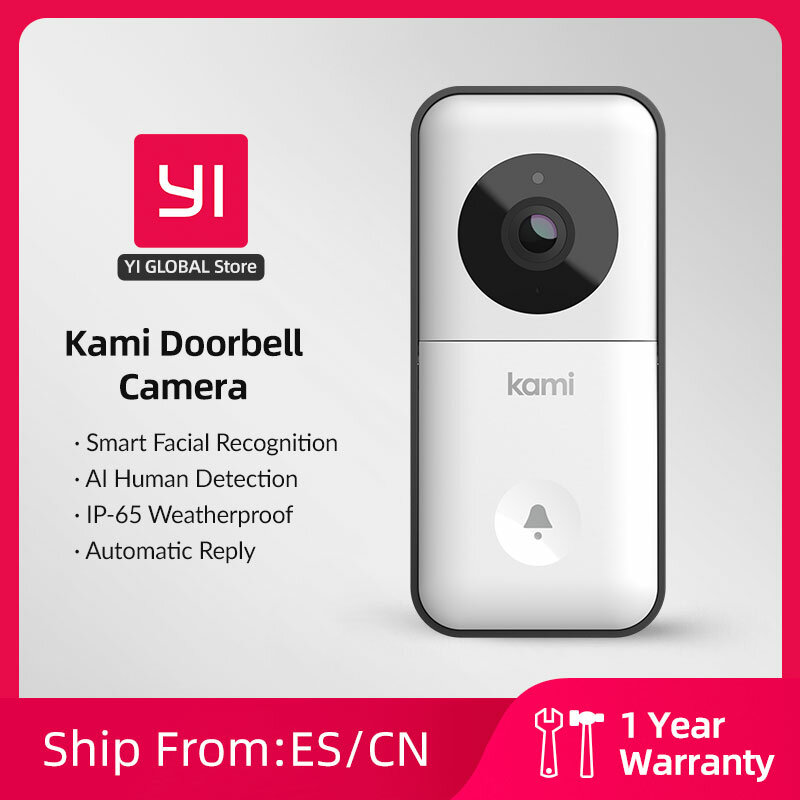 YI-timbre de puerta Kami para el hogar, timbre de puerta inalámbrico inteligente con vídeo HD, intercomunicador Visual, detección facial, cámara de seguridad IP
