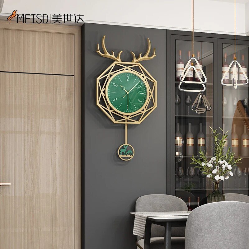MEISD Epoxy Resin Wall Clock Pendulum Modern Deer Watch Decor Green Horloge Living Room Home Interiors Decoration Free Shipping