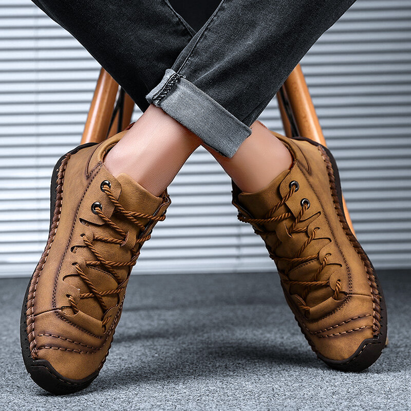 2020 skórzane męskie obuwie wygodne moda Walking Big Size brązowy czarny miękki mieszkania wyjściowy modny wysokiej jakości obuwie