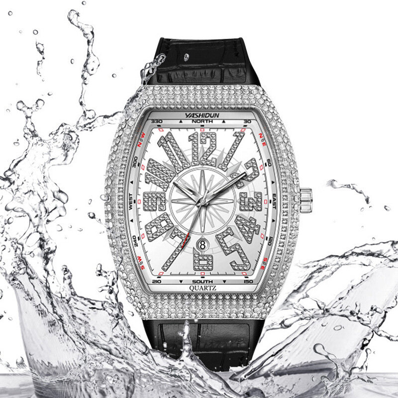 YASHIDUN Hardlex Mirror Fashion orologi da polso da uomo impermeabile grande quadrante Tonneau orologio al quarzo da uomo luminoso