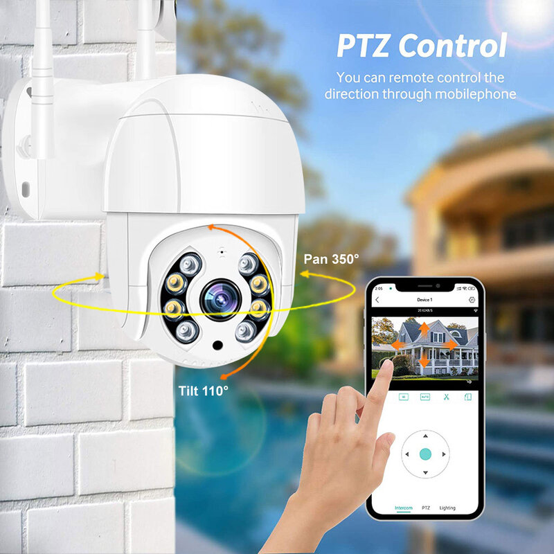 屋外スマートカメラptzip wifi 360 3mp/5mp,ワイヤレスホームセキュリティデバイス,ip66防水,自動追跡付き