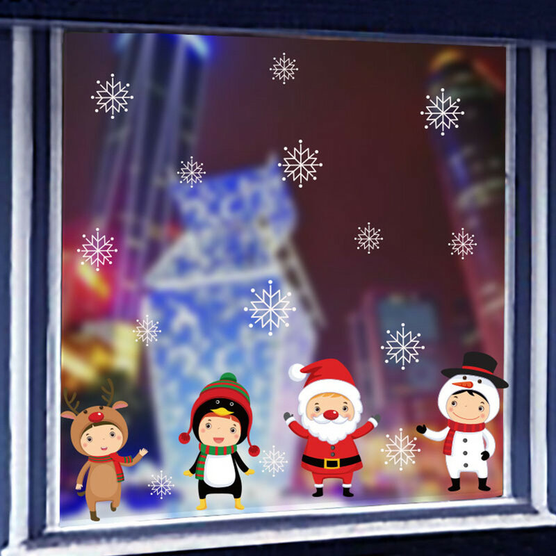 Natal criativo boneco de neve janela adesivos floco de neve santa cartoon casa parede porta vidro crianças quarto decoração do feriado adesivo