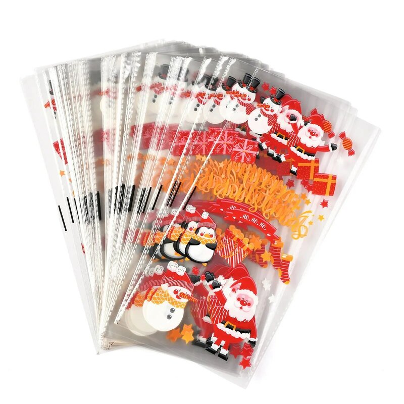 2 Tas 27X13Cm Tema Natal Kantong Plastik untuk Kemasan Makanan Permen Kue Hadiah Kemasan Tas Penyimpanan Mendukung Pesta Natal