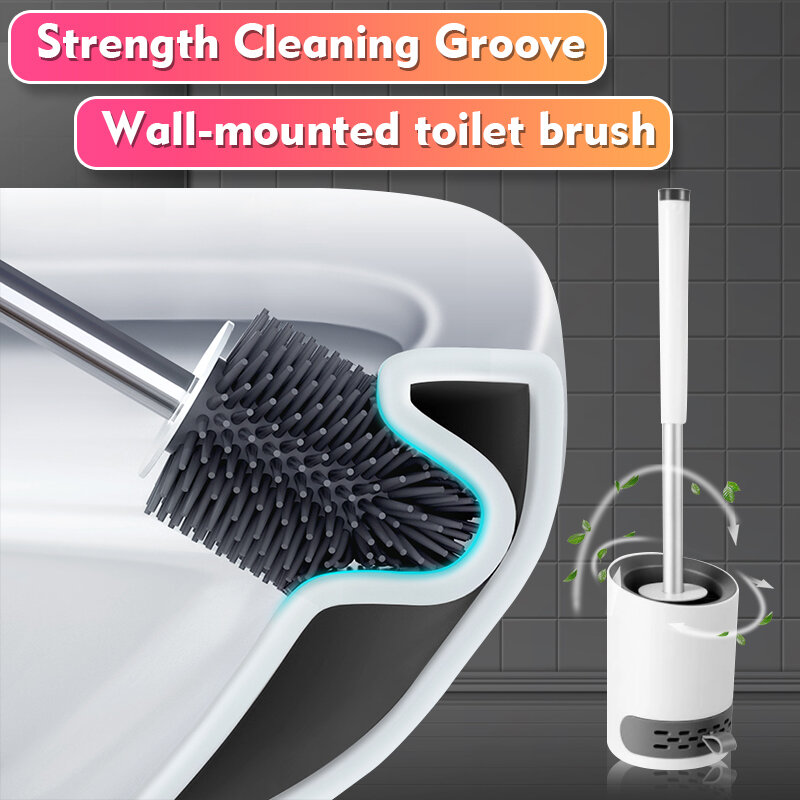 Cabezal de silicona TPR para inodoro, herramienta de limpieza de secado rápido, montaje en pared o suelo, accesorios de baño
