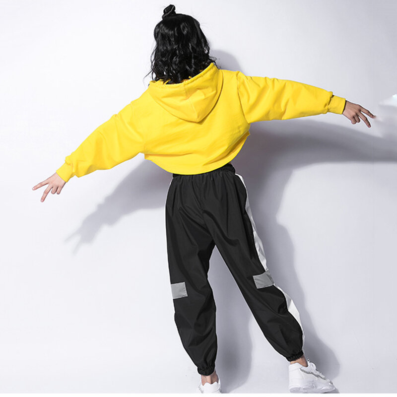 Jazz Kostum Tari Hip Hop Anak-anak Lengan Panjang Berkerudung Top Rompi Celana Gadis Hip Hop Pakaian Street Dance Tahap Wear
