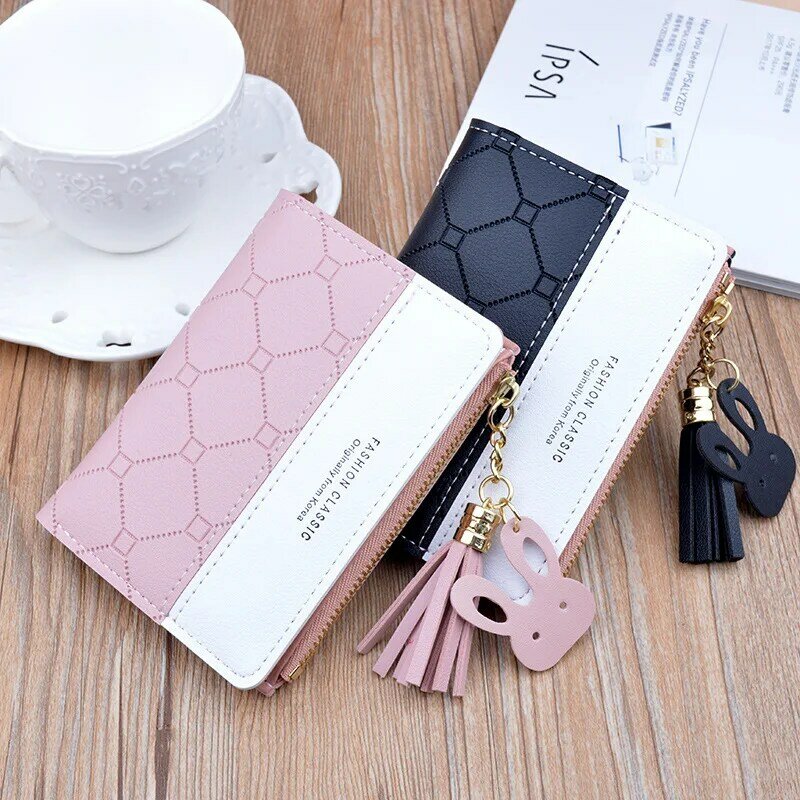 女性用タッセル付きの小さな財布,クリエイティブな財布,学生用の韓国のファッション,エンボス加工されたコインカードホルダー