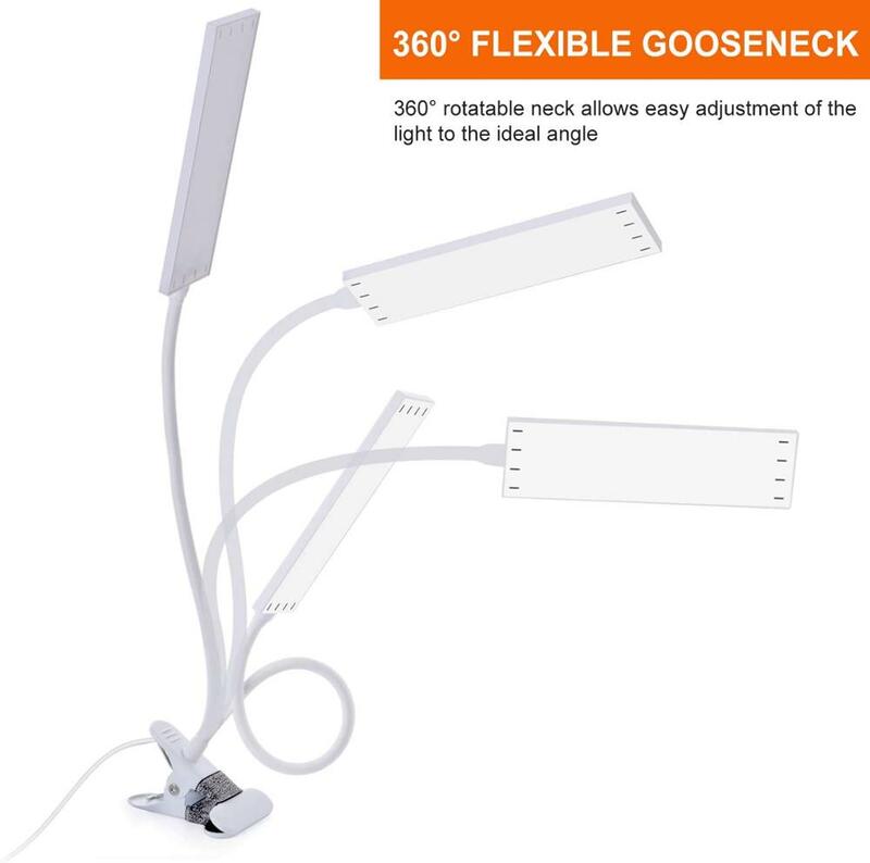 Kexin-lâmpada led de mesa ajustável, clipe ajustável, luz de 14 níveis, brilho, 3 cores, 5w, luz de leitura, usb