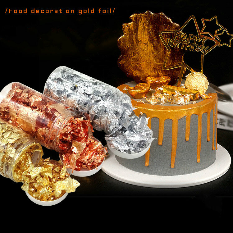 Prato decorativo para topo de ouro, bandeja com folha de ouro em flocos 2g 24k, confete dourado e prata, utensílio para decoração de bolo, arte de chef, 1 peça
