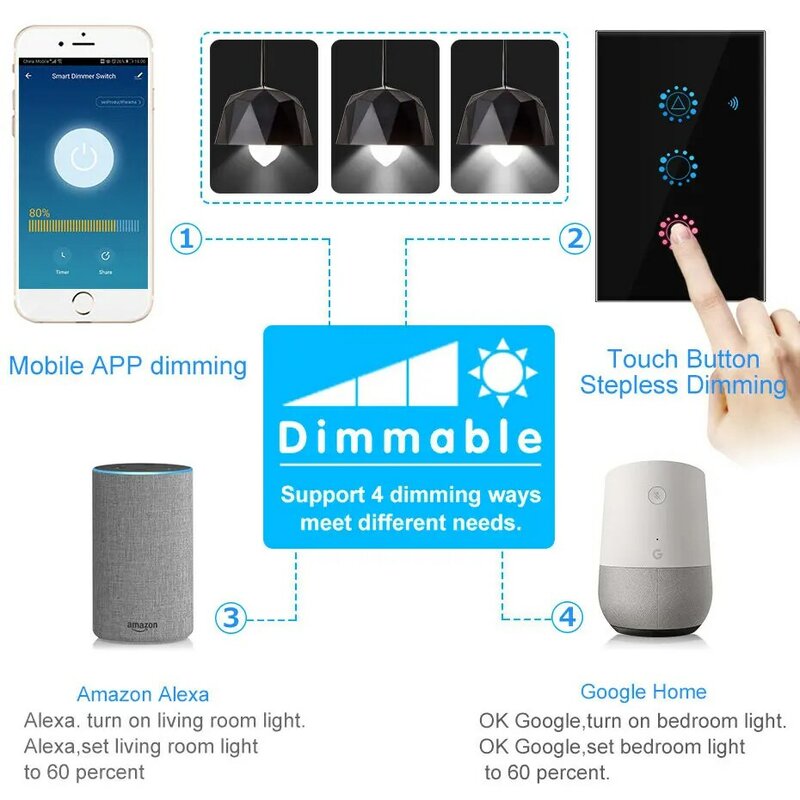 Tuya Smart Life LED Dimmer Switch WiFi Smart Light Touch Switch Dimmer compatibile Alexa Google Home dimmerabile 110V 220V US EU UK