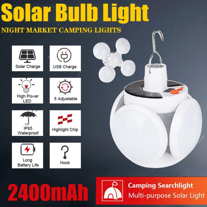 Solaire Ampoule DEL lampe rechargeable USB Urgence Night Market Lampe Camping