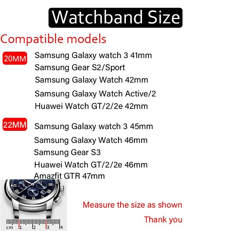 20มม.22มม.สำหรับ Samsung Galaxy 3สาย41มม.เกียร์ S3 46มม./42มม.Active 2 40มม./44Mm Correa สร้อยข้อมือ Huawei นาฬิกา GT2สายคล้อง