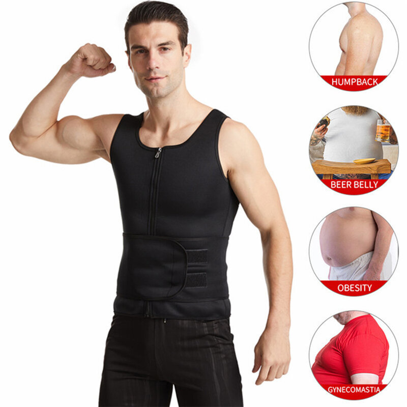 ผู้ชาย Body Shaper เอวเทรนเนอร์เสื้อกั๊ก Slimming เสื้อซาวน่าเหงื่อ Shaper Undershirt Plus ขนาด Shapewear ไขมัน Burner Workout Tank Tops