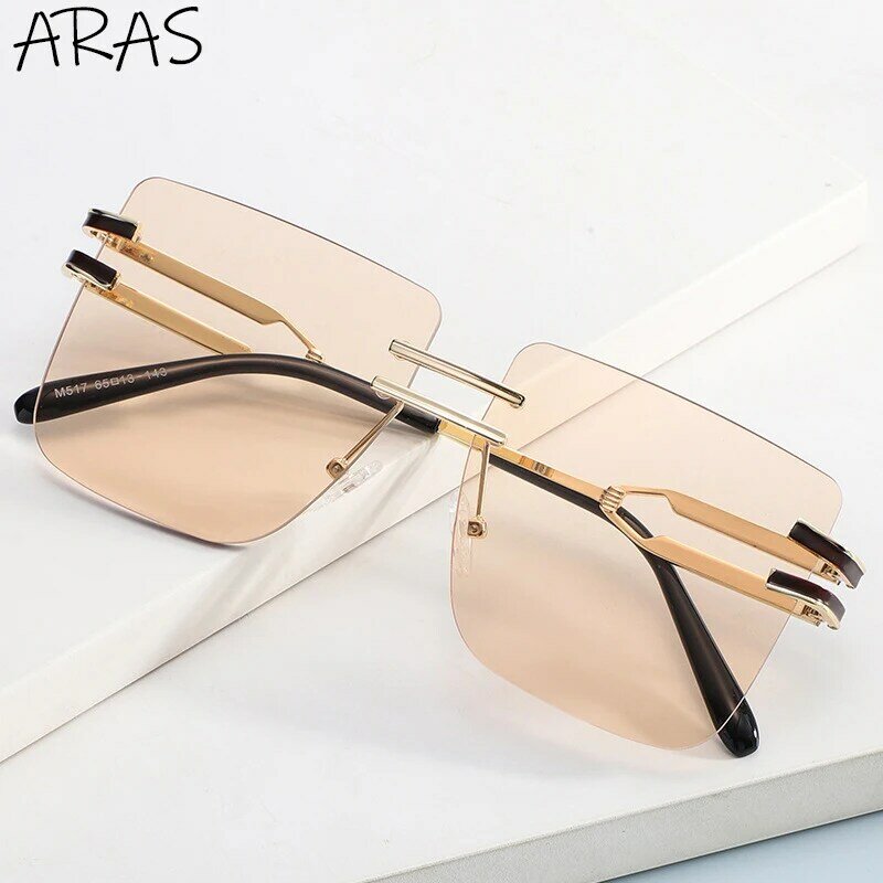 Overmaten Vierkante Rimeless Zonnebril Vrouw Luxe Merk Metalen Grote Frame Mannen 2021 Mode Frameloze Zonnebril Voor Vrouwen Oculos