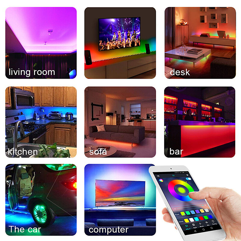 Светодиодные ленты RGB, гибсветодиодный светодиодная лампа, Luces SMD5050, Bluetooth, Wi-Fi контроллер, подсветка, Светодиодная лента, лента для украшения ...