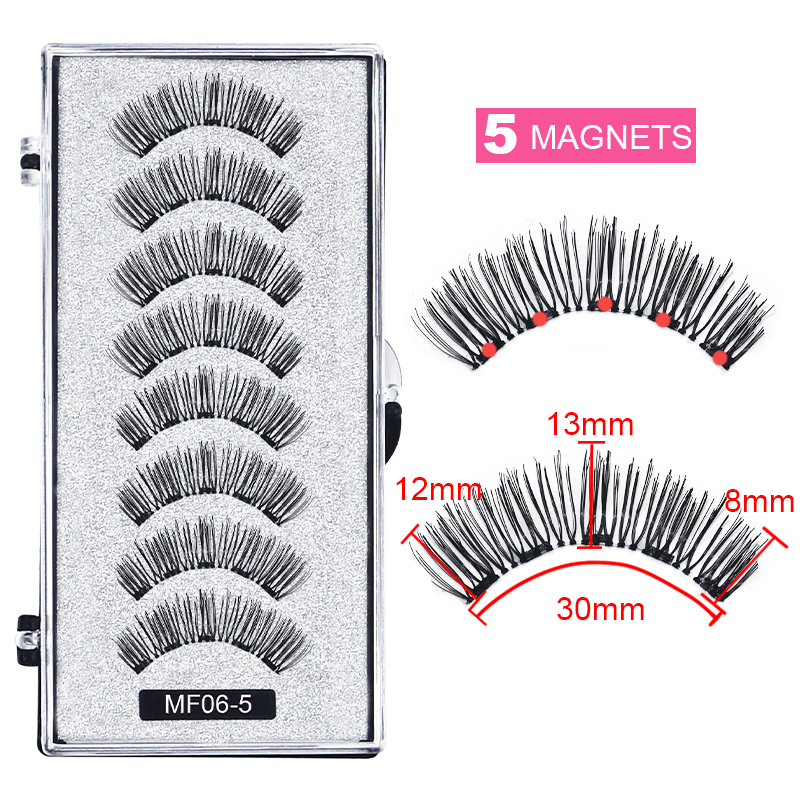 8 pçs 5 cílios postiços magnéticos com 2 pares ímãs cílios magnéticos vison natural olho cílios falso pinças