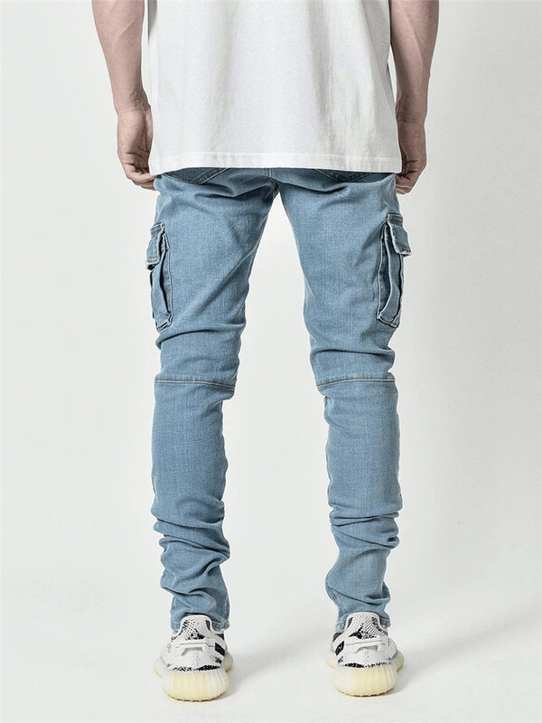 Novo bolso dos homens jeans casual calças de brim fino calças masculinas plus size calças de lápis denim jeans magros para homens