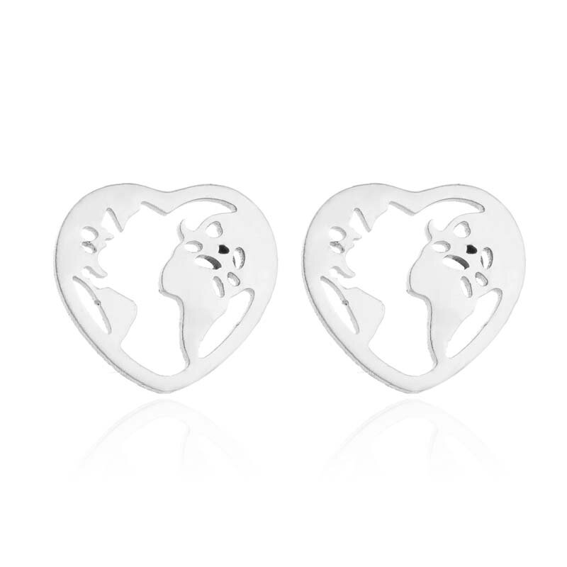 FENGLI – boucles d'oreilles en acier inoxydable, cœur creux, carte du monde, Mickey Wave, chat, bijoux pour filles, accessoires pour enfants