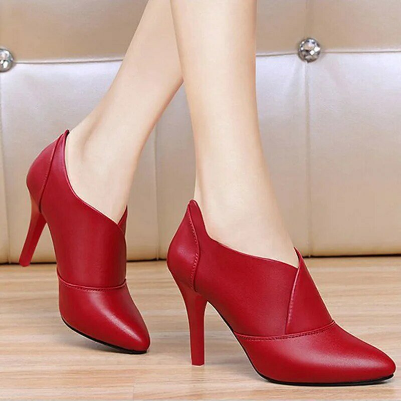 Botas de tacón alto para Mujer, zapatos de vestir, Botas en punta, negro y rojo, tacones finos, zapatos de plataforma de Mujer N7862, Invierno 2020