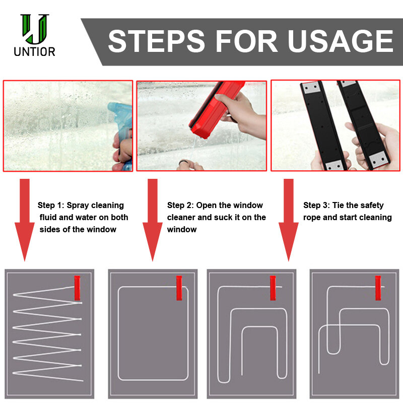 Detergente per vetri magnetico UNTIOR strumenti per la pulizia dei vetri per pulizia portatile tergicristallo per uso domestico per spazzola per la pulizia dei vetri a doppio lato