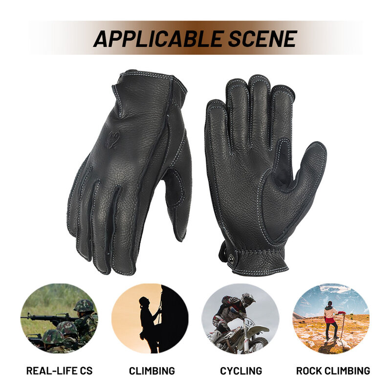Gants de moto en cuir de cerf, Stock prêt, gants d'équitation, de travail