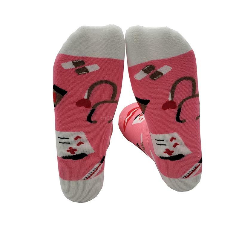 Unisex dos desenhos animados hospital aparelho meias de algodão engraçado estetoscópio coração café medicina impressão médico enfermeira tubo meias para mulher