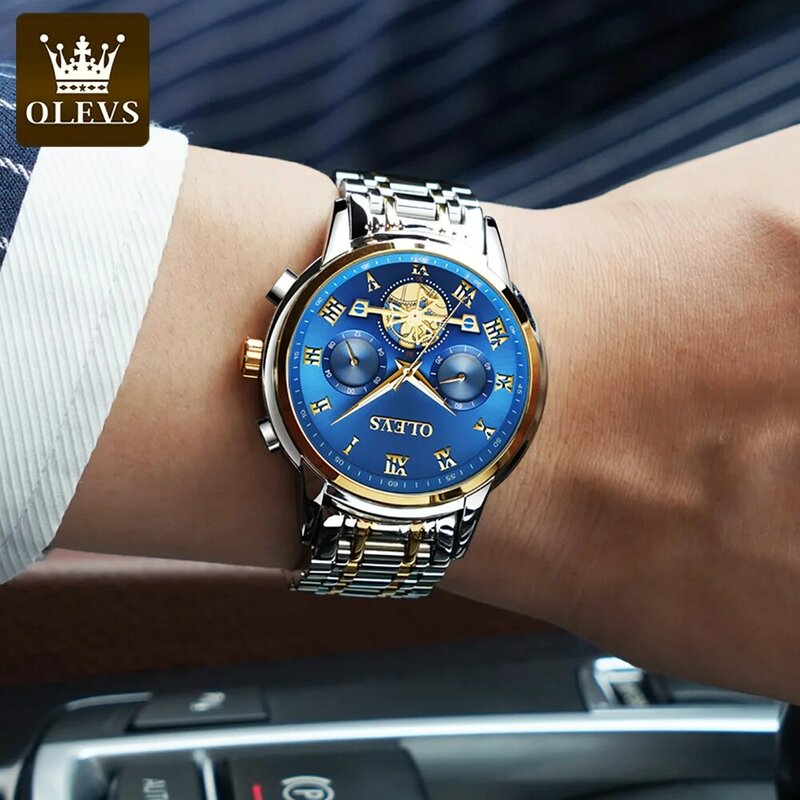 Olevs-relógio de pulso masculino de luxo, à prova d'água, estilo empresarial, em aço inoxidável, cronógrafo, quartz, 2859